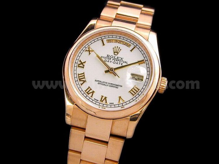 Rolex Daydate Rose Gold Oyster White Roman Men's Watch